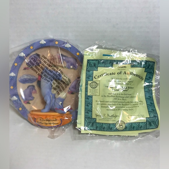 NIB Bradford Exchange Eeyore plate decor Some Days Look Better Upside down - Picture 9 of 14